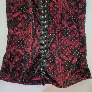 Red and Black Lace Corset Top, See measurements in Photos. Lot's Of Stretch.